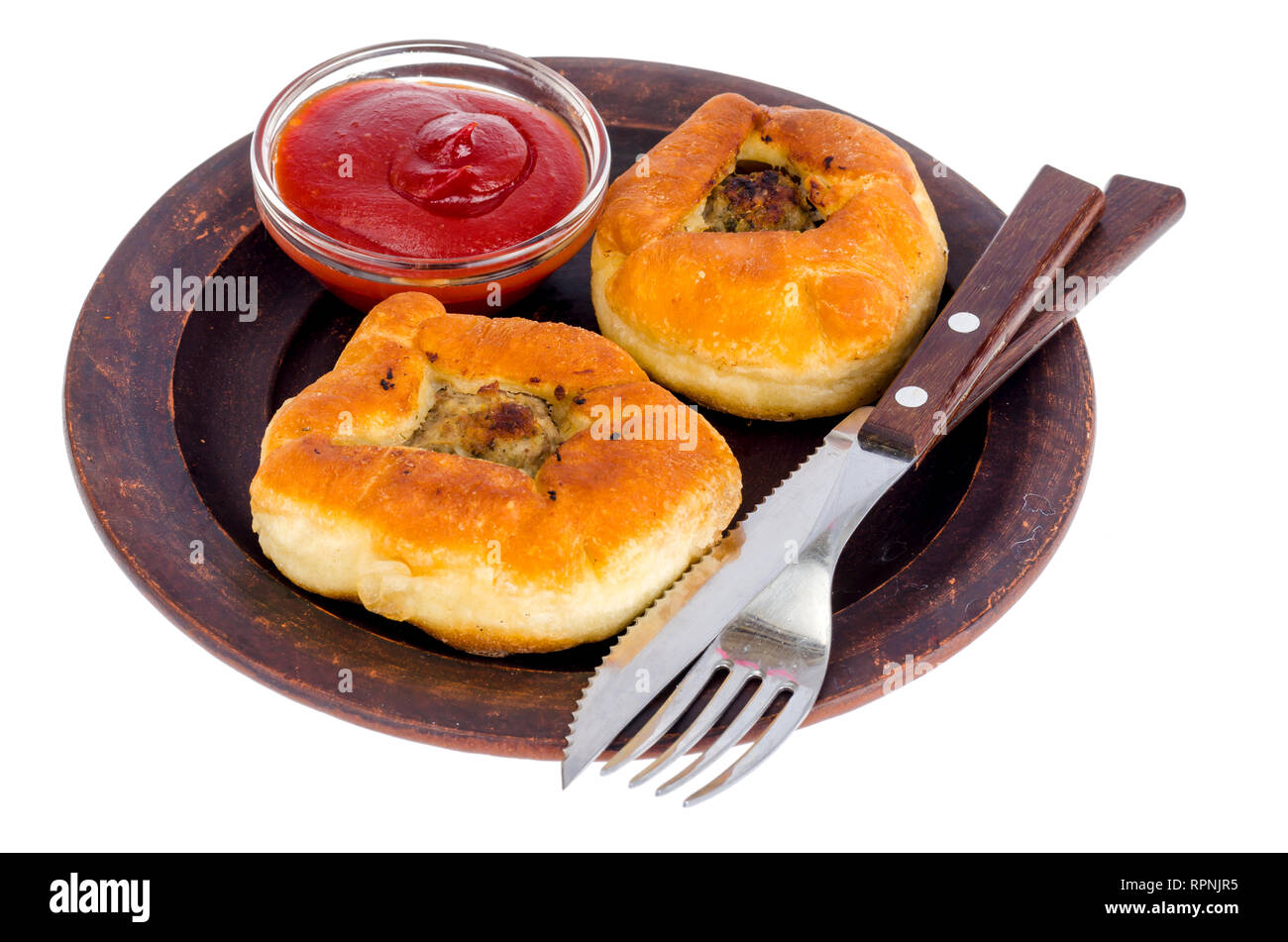 Fried yeast dough pie with meat. Studio Photo Stock Photo - Alamy