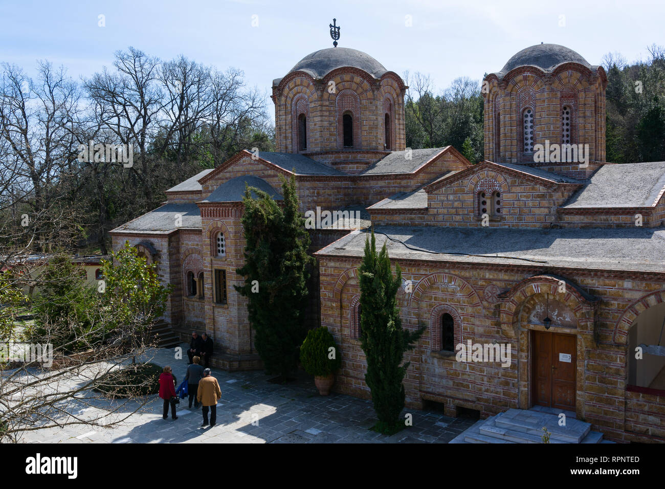 LITOCHORO, GREECE - APRIL 12, 2015: Monastery of Saint Dionysius of Mount Olympus, Litochoro, Greece. Stock Photo