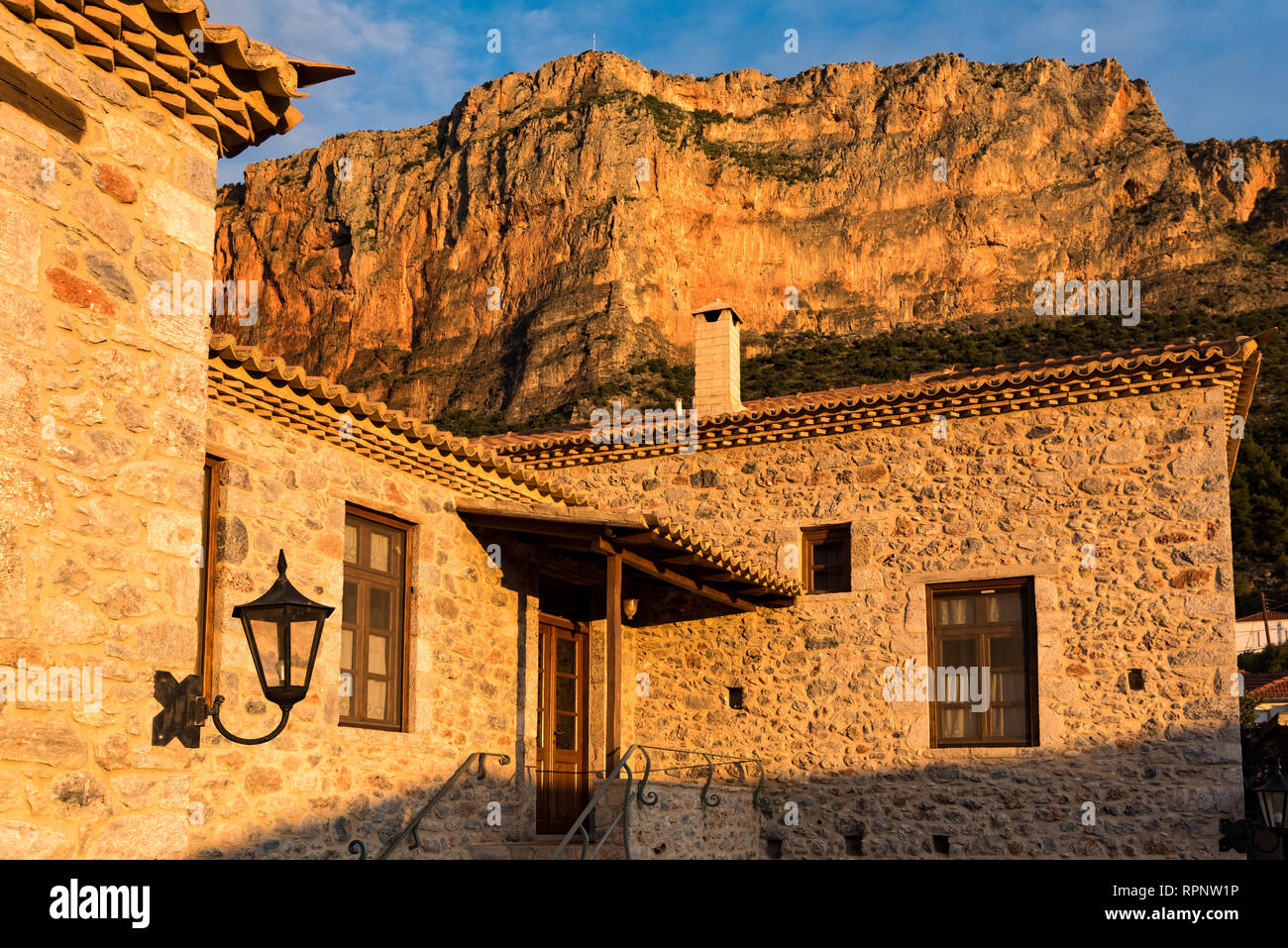 Stone house of traditional architecture at the village of Leonidio in