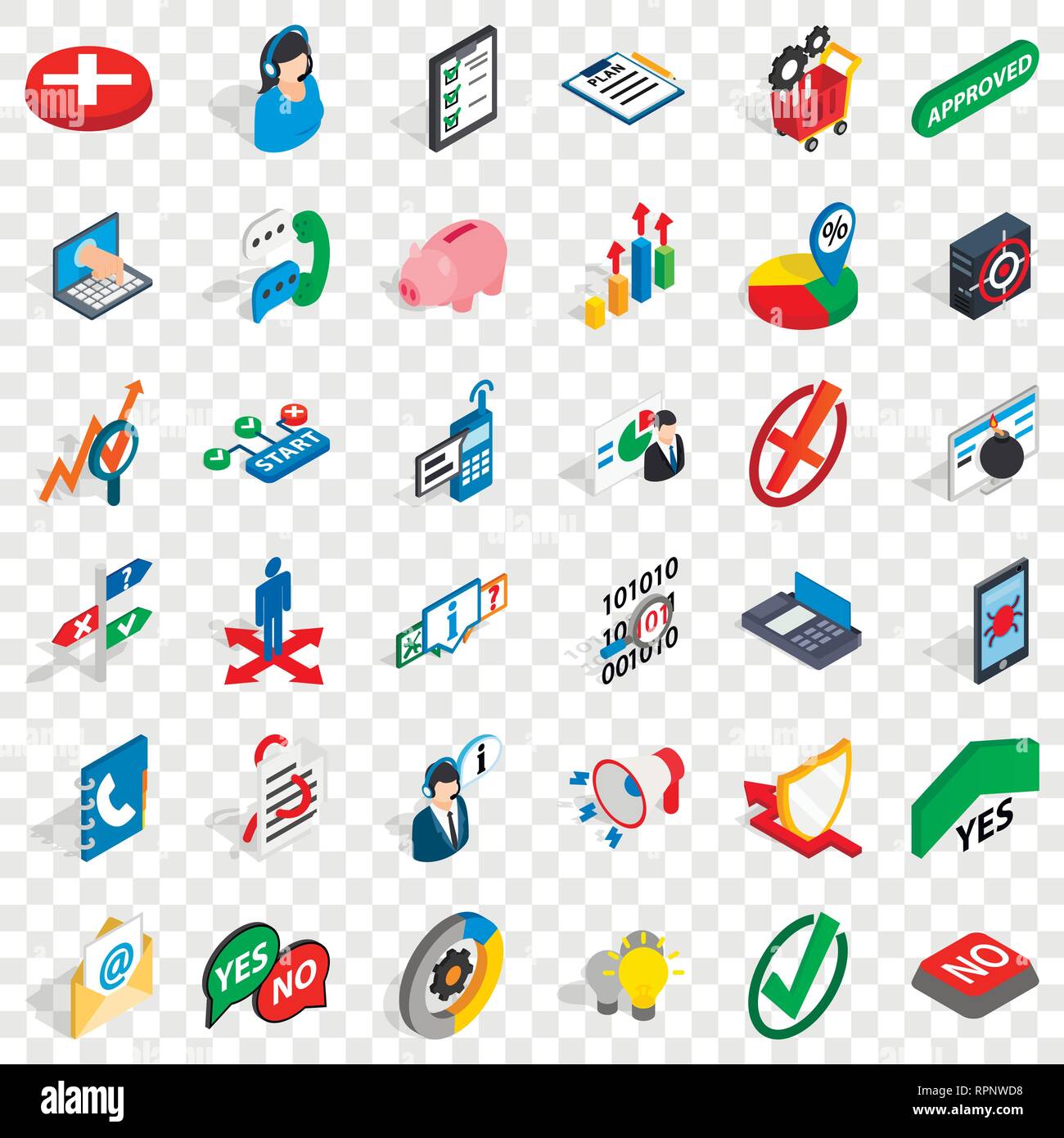 Analytics and statistics icons set isometric Stock Vector