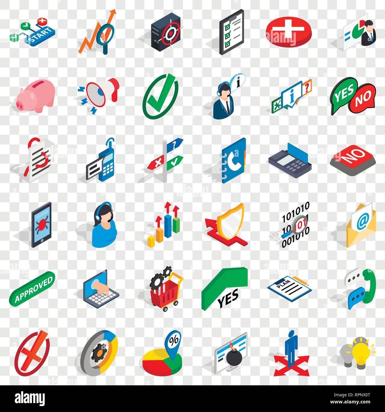 Business statistics icons set, isometric style Stock Vector