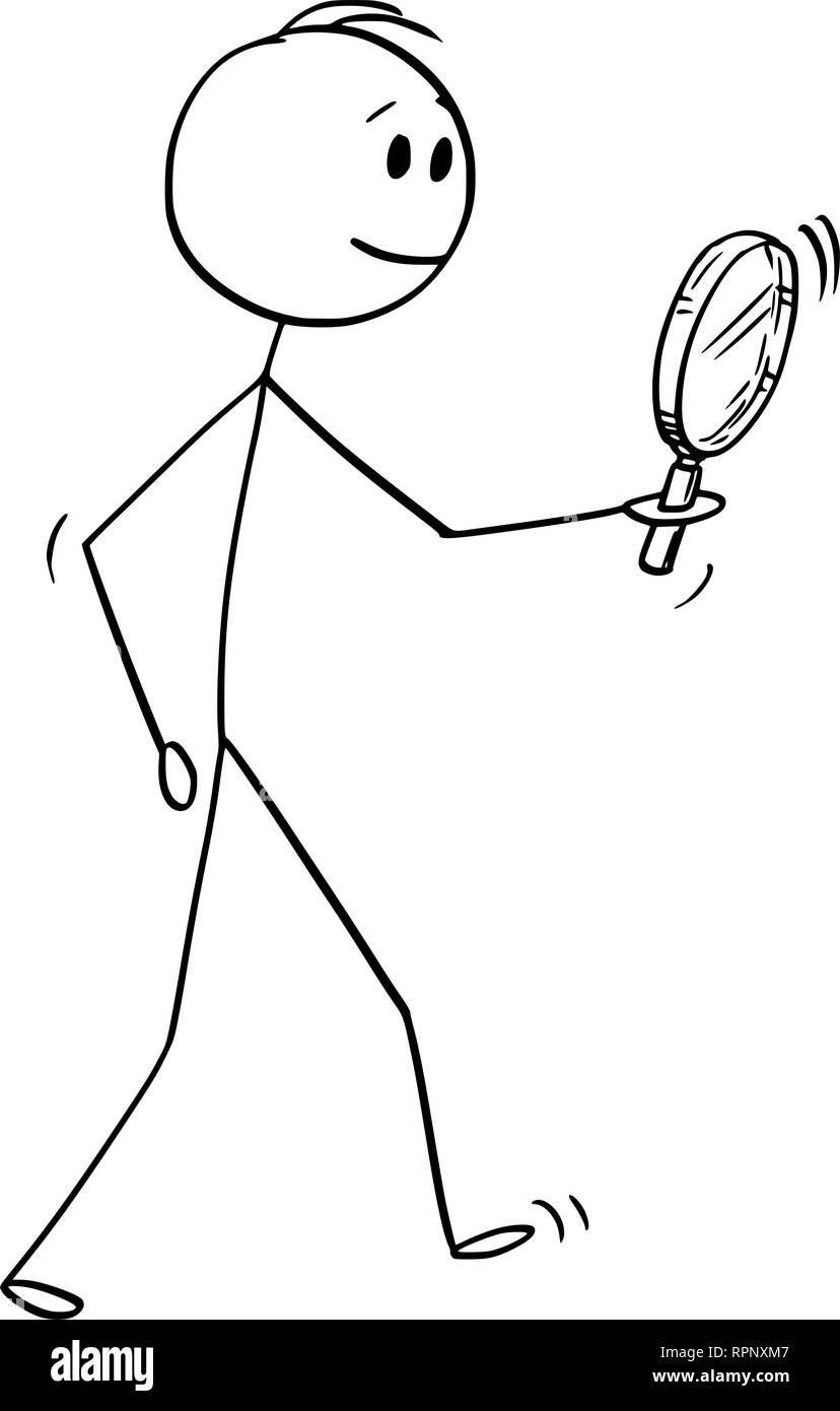 Cartoon of Man Searching With Magnifying Glass or Magnifier Stock Vector