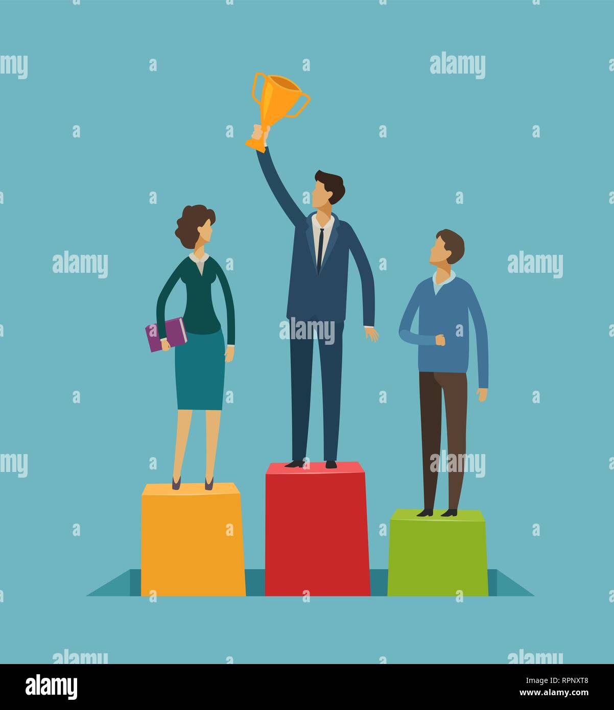 Business people on the pedestal. Success, achievement concept. Infographics vector illustration Stock Vector