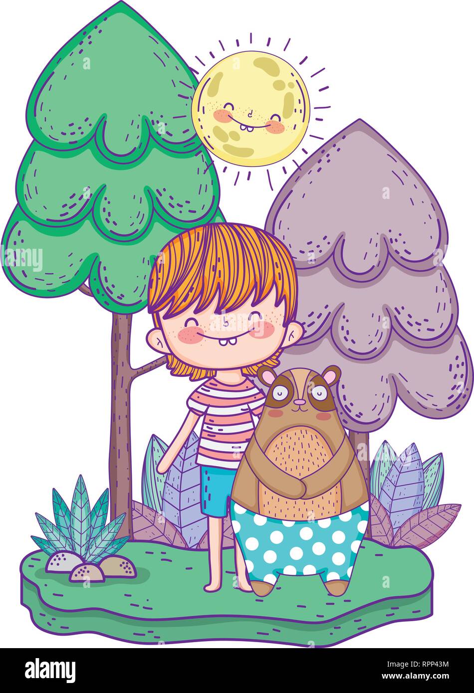 little bear teddy with boy in the landscape Stock Vector Image & Art ...