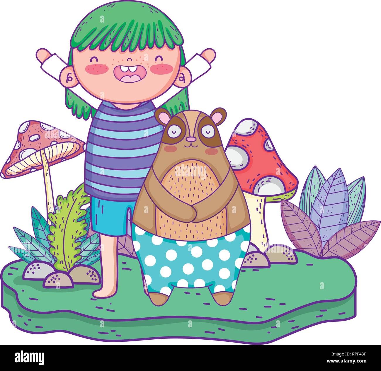 little bear teddy with girl in the landscape Stock Vector Image & Art ...