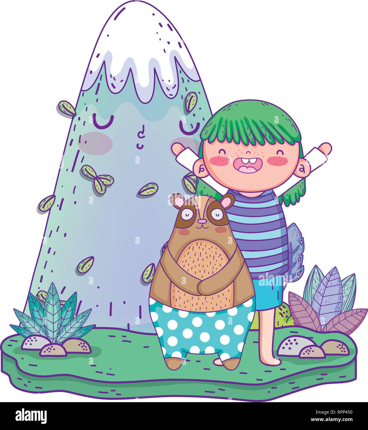 little bear teddy with girl in the landscape Stock Vector Image & Art ...