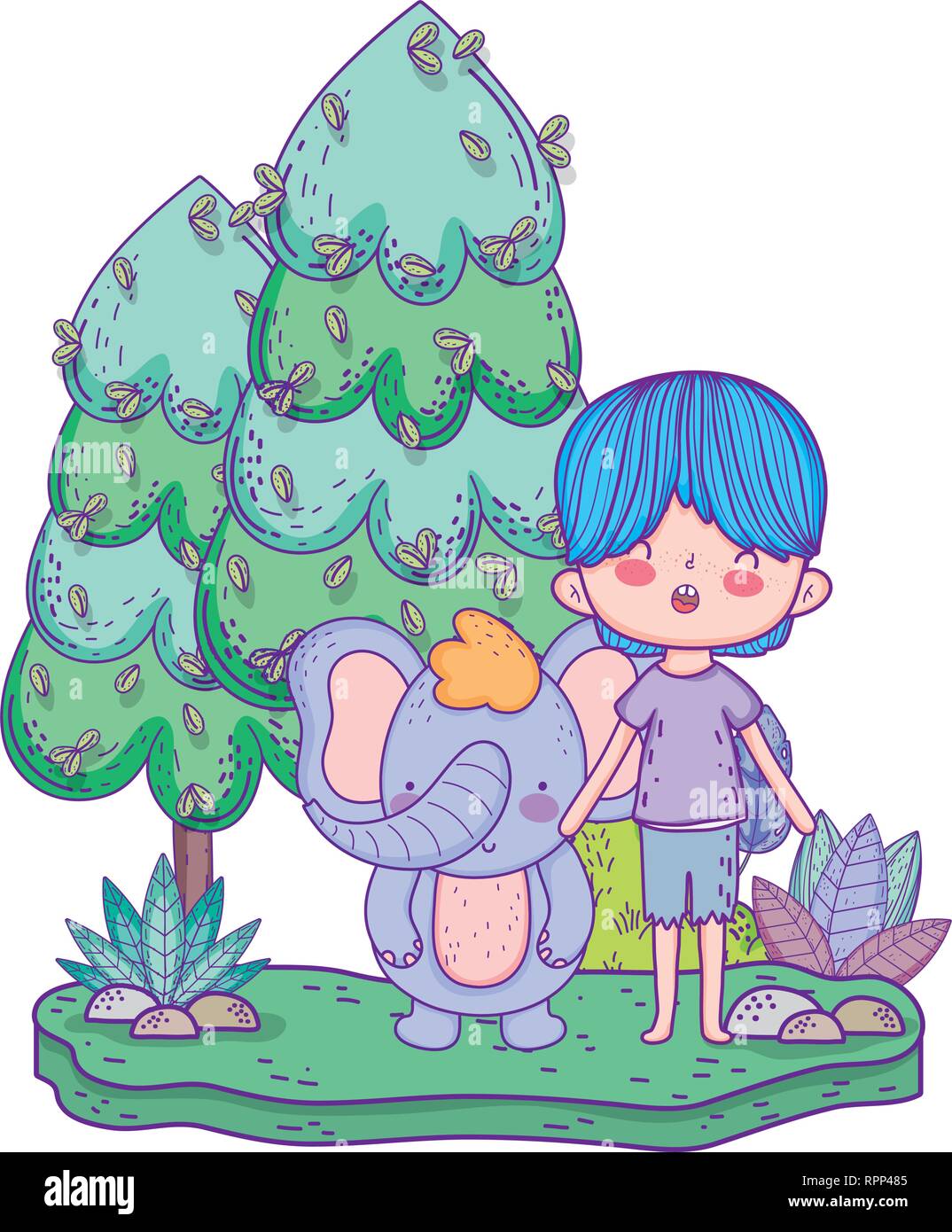 little elephant with boy in the landscape Stock Vector Image & Art - Alamy