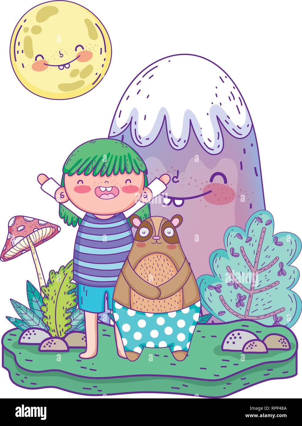 little bear teddy with girl in the landscape Stock Vector Image & Art ...