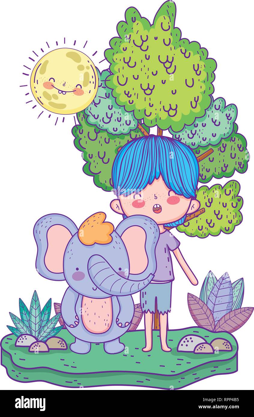 little elephant with boy in the landscape Stock Vector Image & Art - Alamy