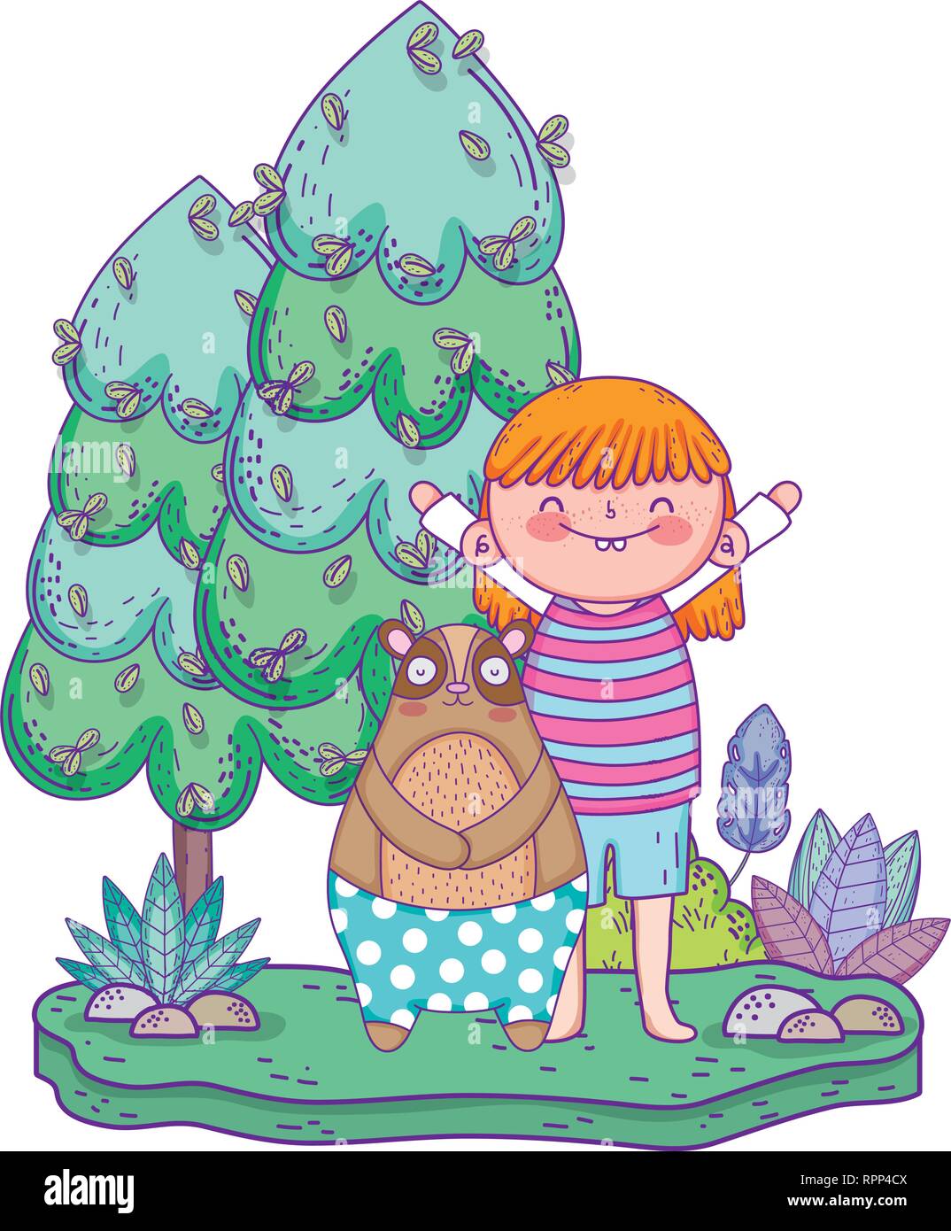 little bear teddy with girl in the landscape Stock Vector Image & Art ...