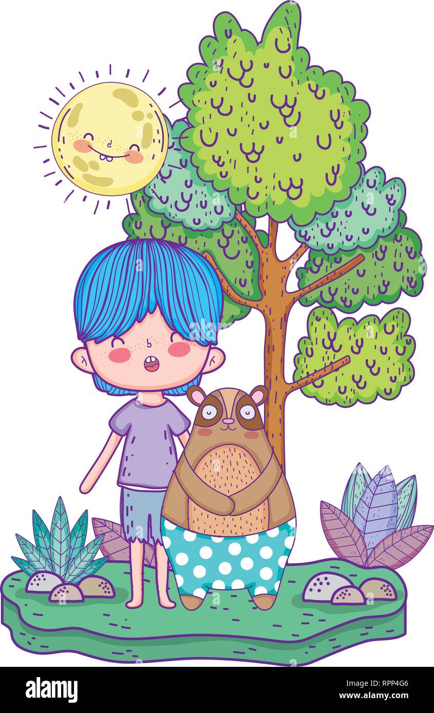 little bear teddy with boy in the landscape Stock Vector Image & Art ...