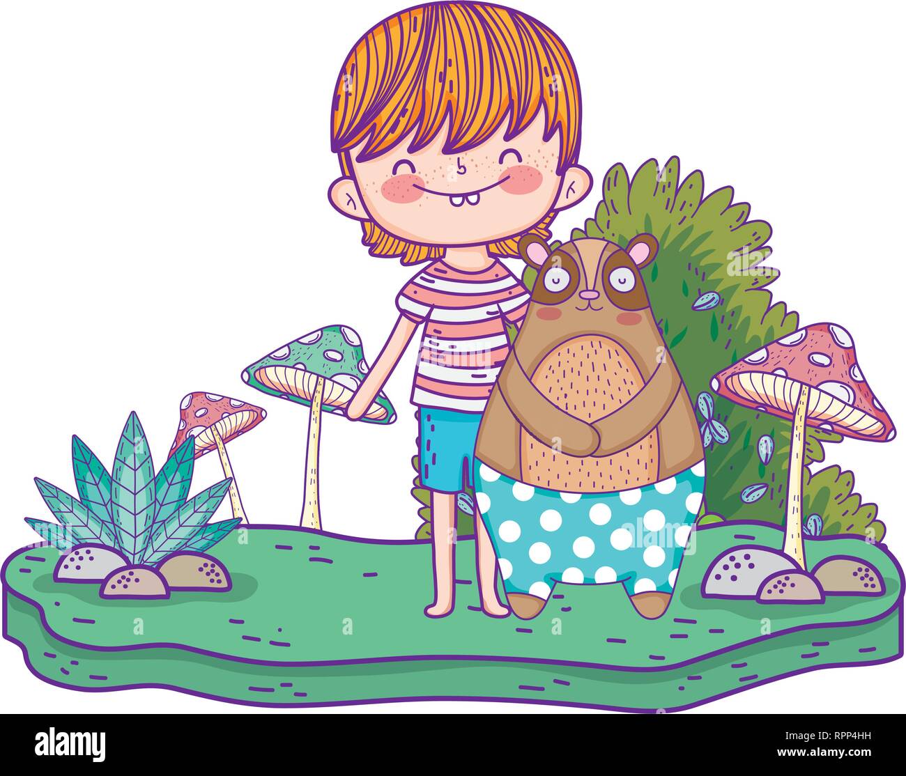 little bear teddy with boy in the landscape Stock Vector Image & Art ...