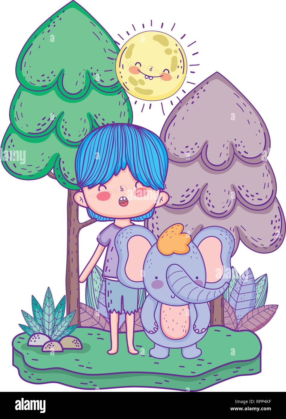little elephant with boy in the landscape Stock Vector Image & Art - Alamy