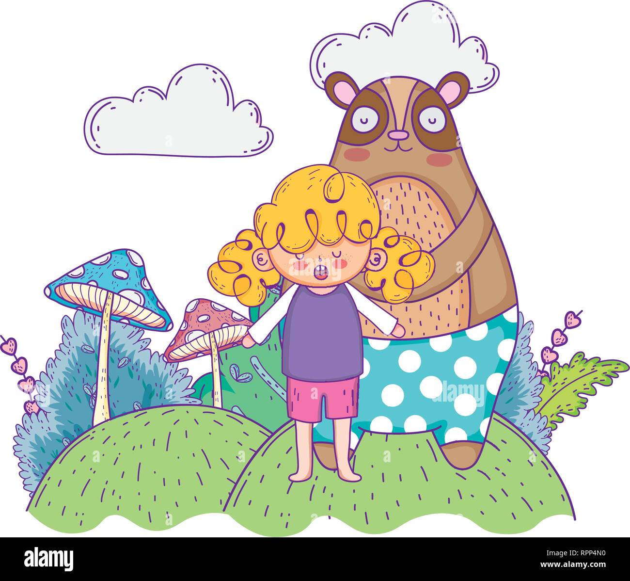 little bear teddy with girl in the landscape Stock Vector Image & Art ...