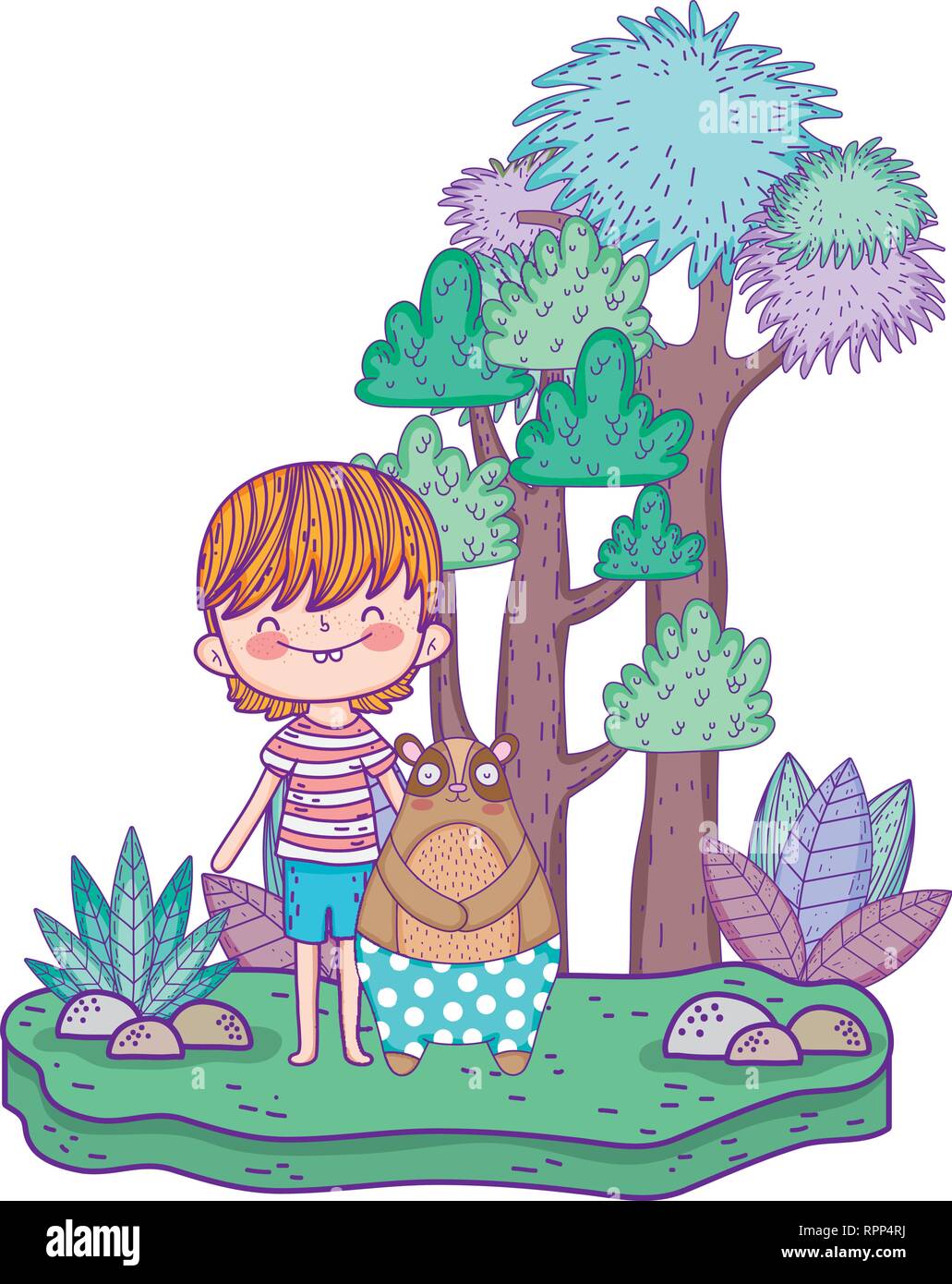 little bear teddy with boy in the landscape Stock Vector Image & Art ...