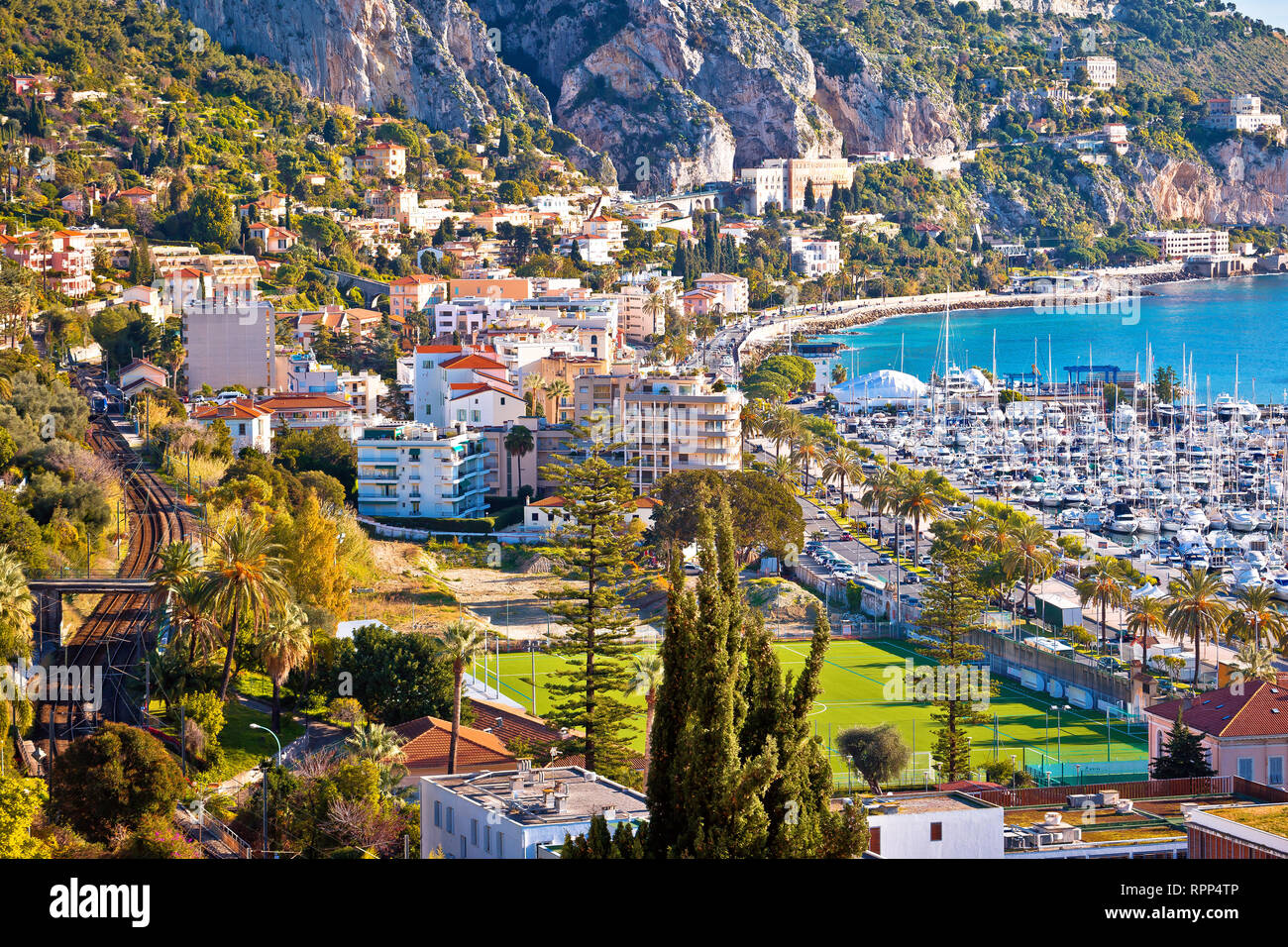 Italy France Border High Resolution - Town Of Menton Bay And French Italian Border On Mediterranean Coast View Southern France And Italy RPP4TP