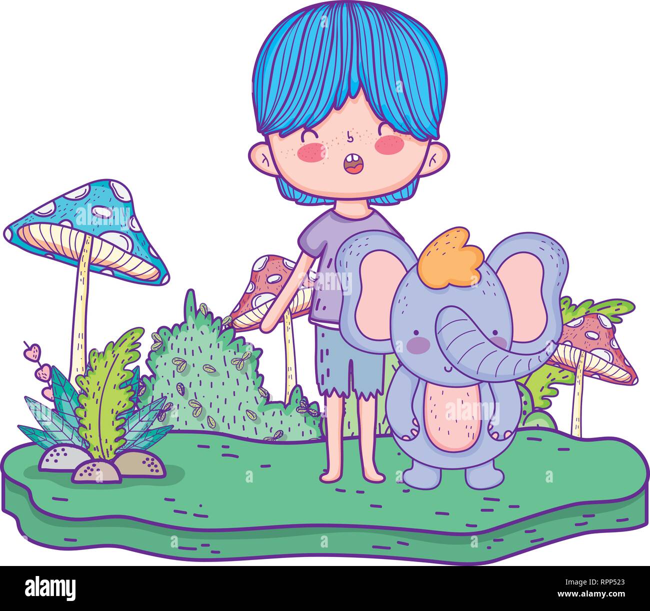 little elephant with boy in the landscape Stock Vector Image & Art - Alamy