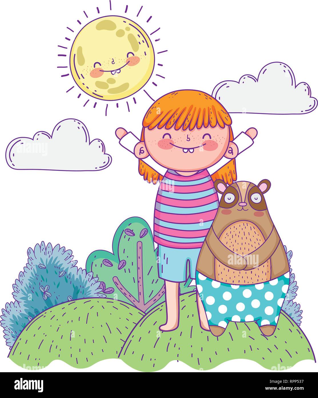 little bear teddy with girl in the landscape Stock Vector Image & Art ...