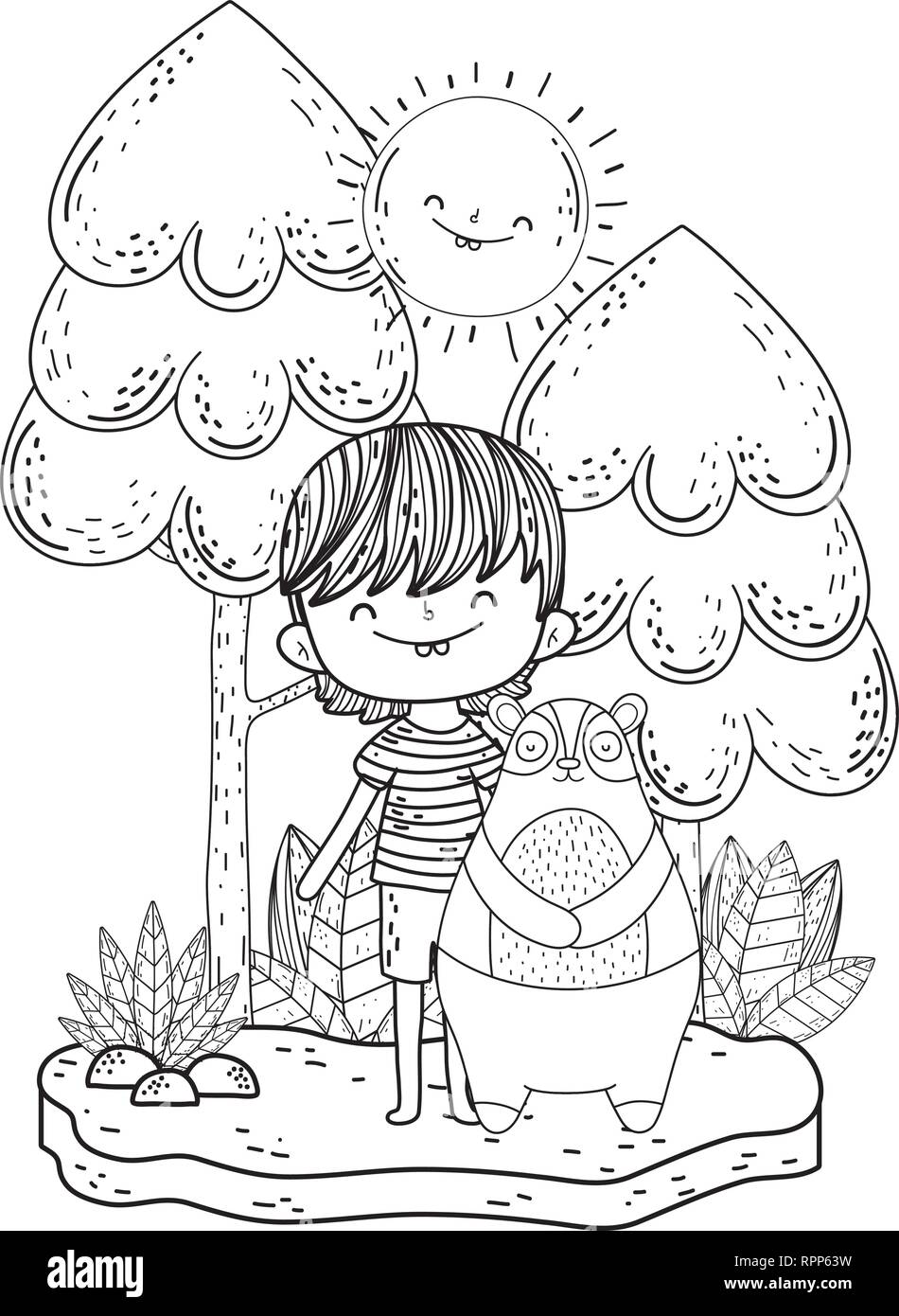 little bear teddy with boy in the landscape Stock Vector Image & Art ...