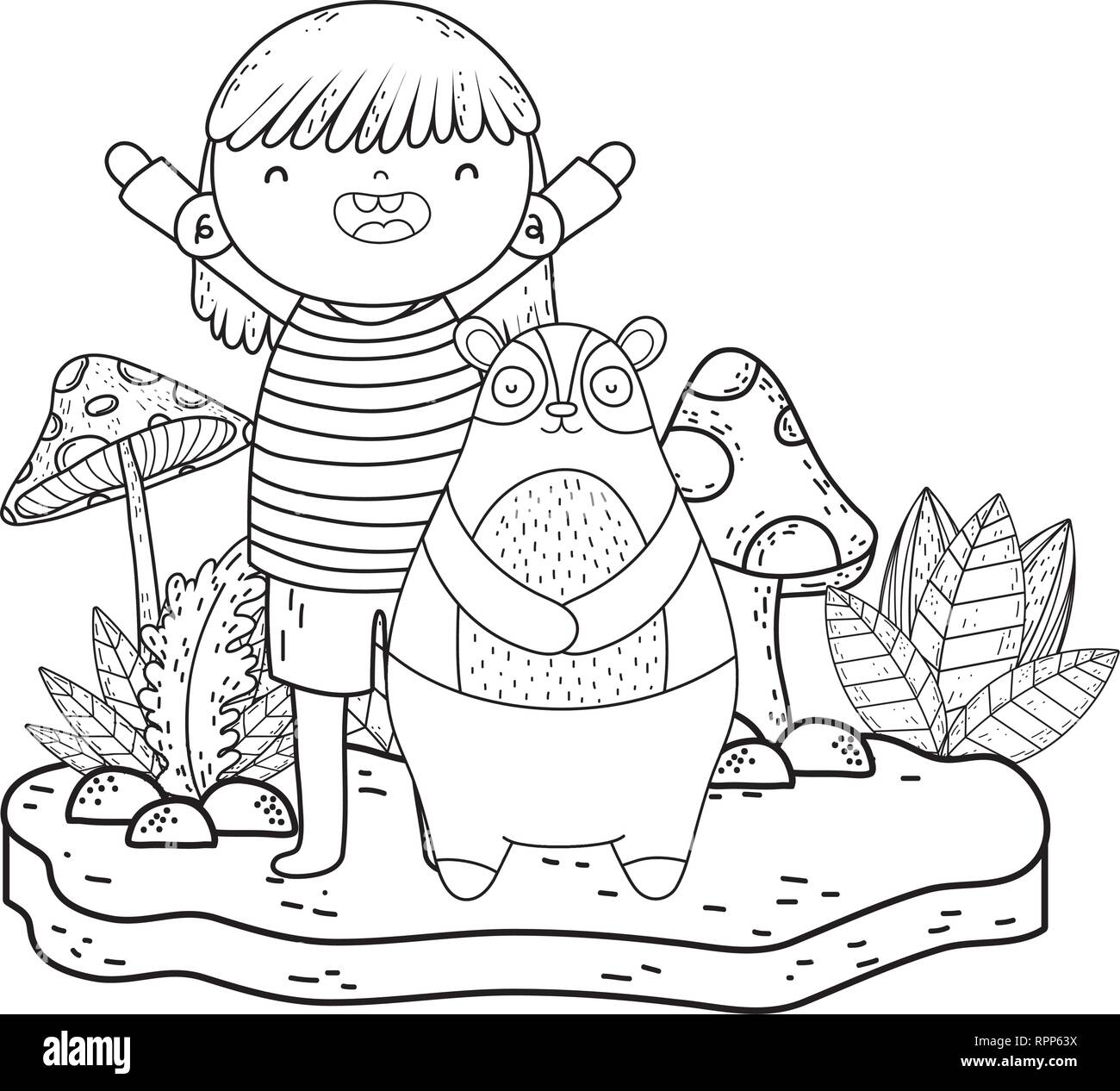 little bear teddy with girl in the landscape Stock Vector Image & Art ...