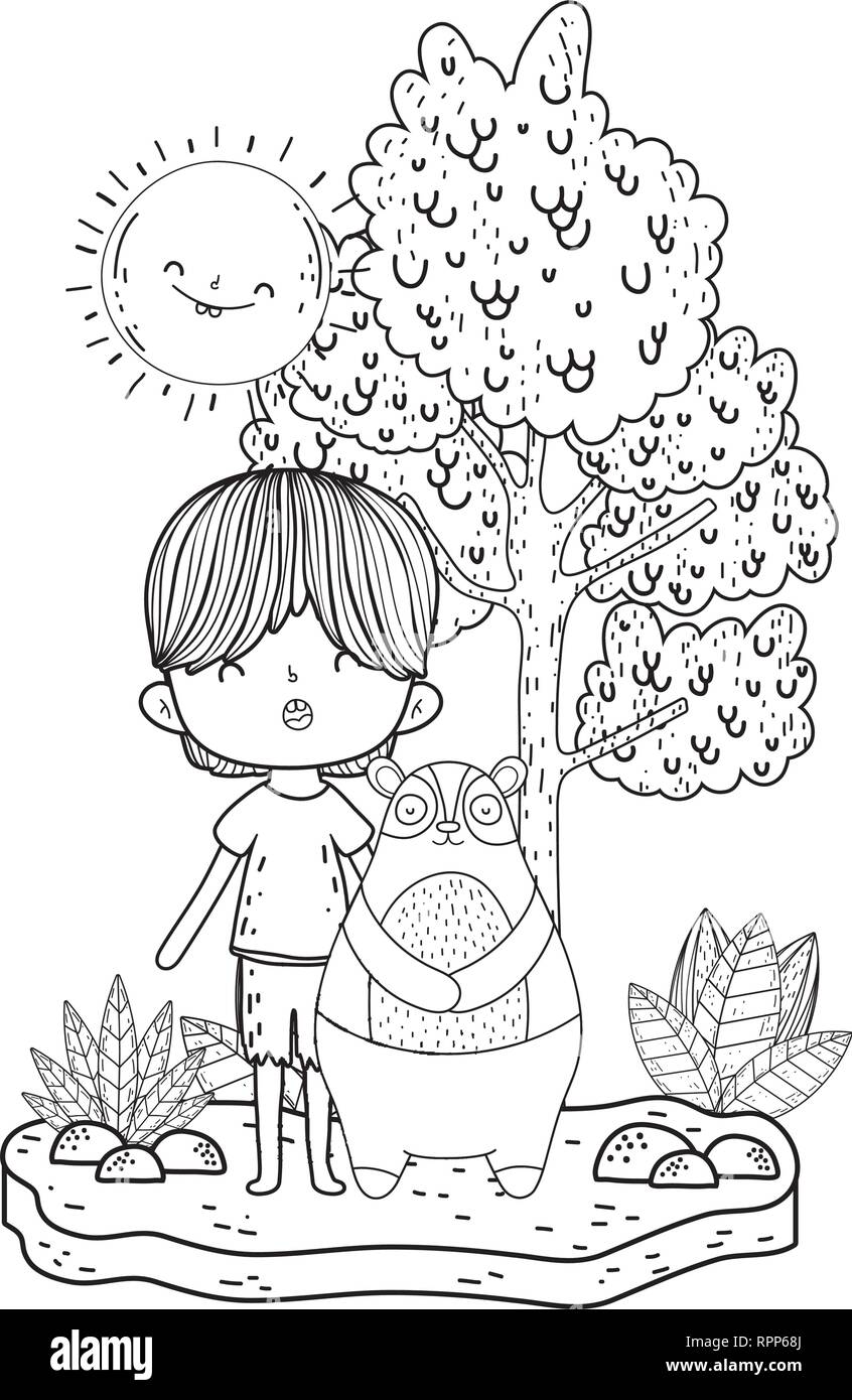 little bear teddy with boy in the landscape Stock Vector Image & Art ...