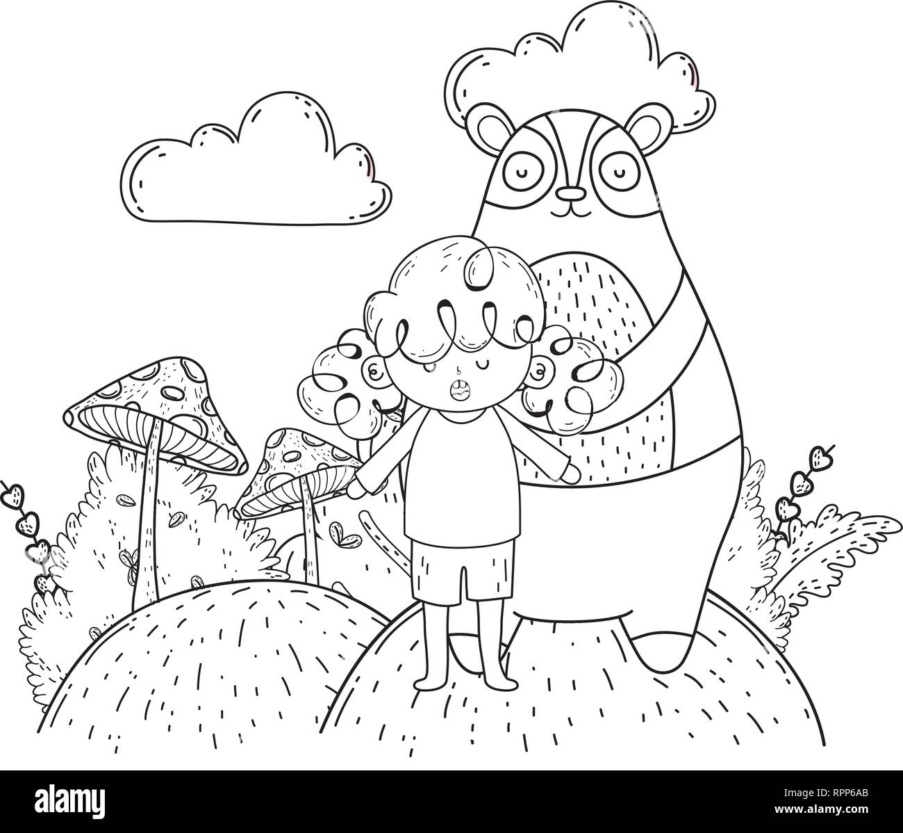 little bear teddy with girl in the landscape Stock Vector Image & Art ...