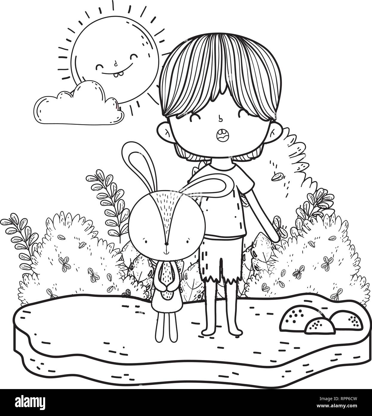 little rabbit with boy in the landscape Stock Vector Image & Art - Alamy