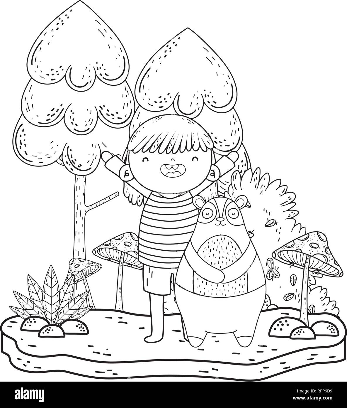 little bear teddy with girl in the landscape Stock Vector Image & Art ...