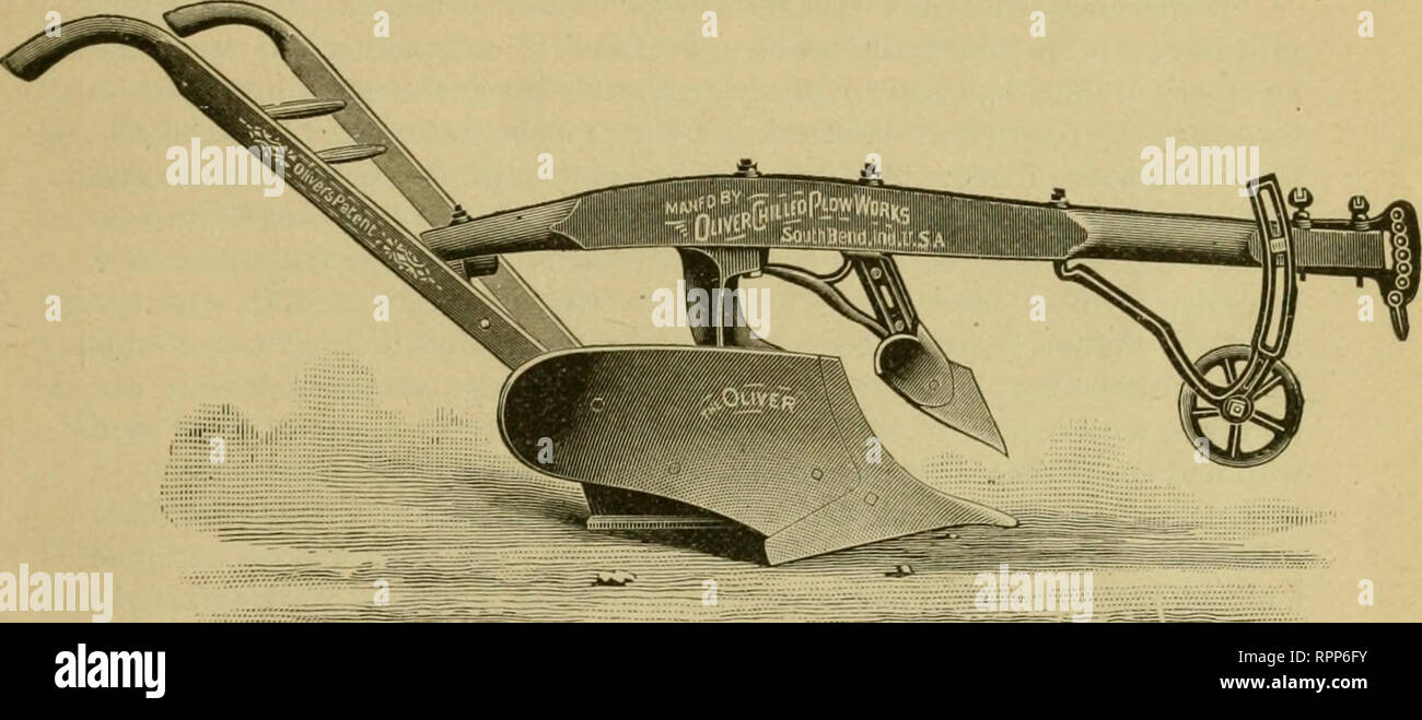 . American agricultural implements; a review of invention and development in the agricultural implement industry of the United States ... Agricultural machinery; Agricultural machinery industry. THE OLIVER CHILLED FLOW.. ^_^|fe^Vi^*«^^ ^^3 THK OLIVER CHILLED PLOW WITH WHEKL AND JOINTER.. Please note that these images are extracted from scanned page images that may have been digitally enhanced for readability - coloration and appearance of these illustrations may not perfectly resemble the original work.. Ardrey, Robert L. Chicago, The author Stock Photo