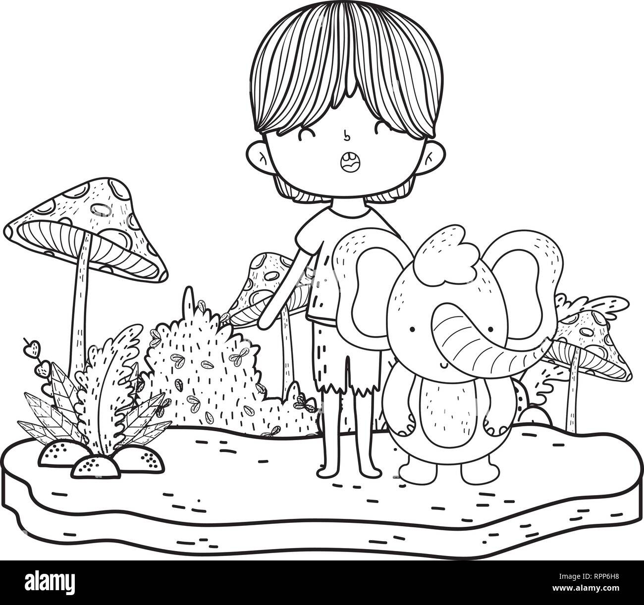 little elephant with boy in the landscape Stock Vector Image & Art - Alamy