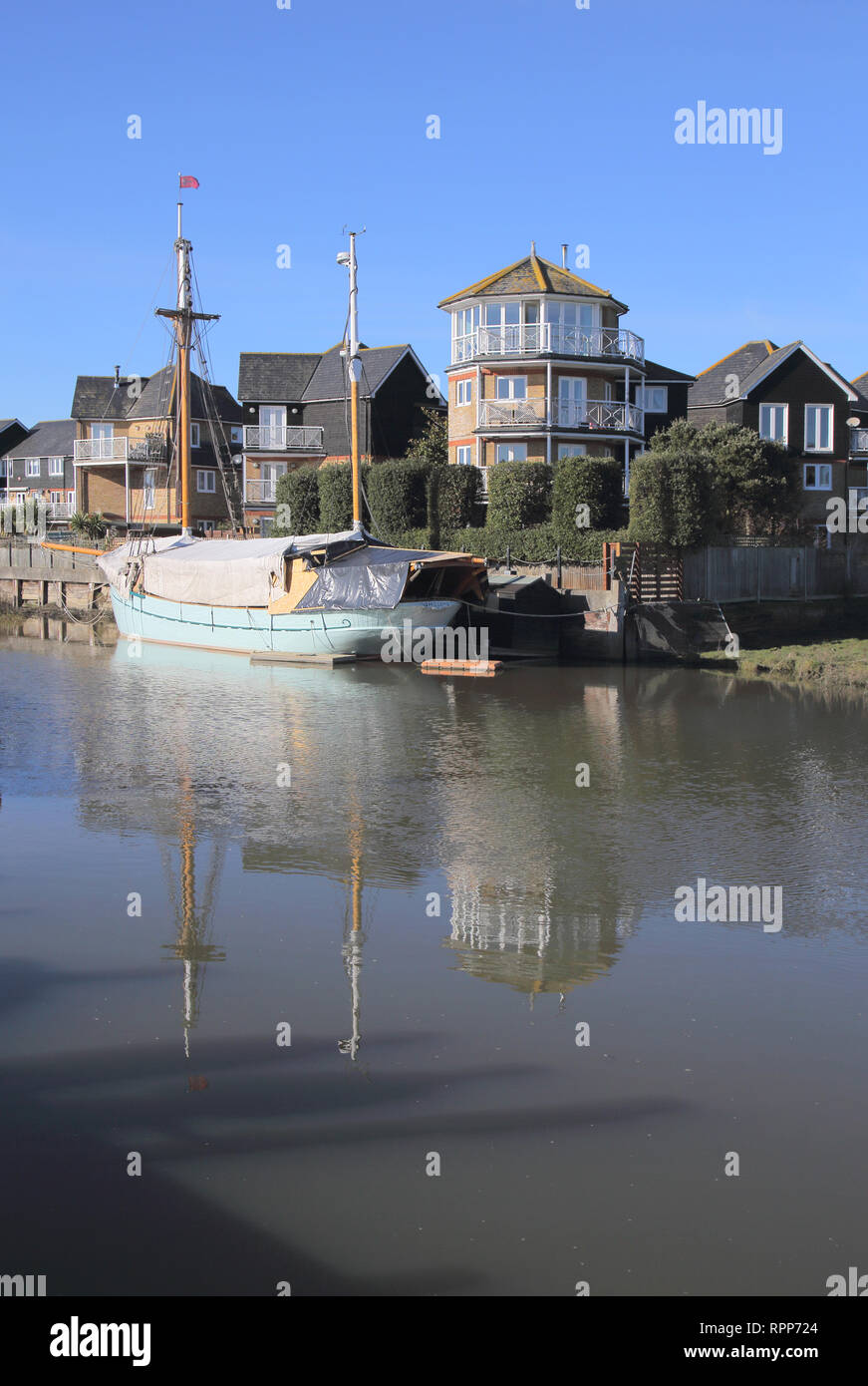 boats moored along faversham creek kent Stock Photo Alamy