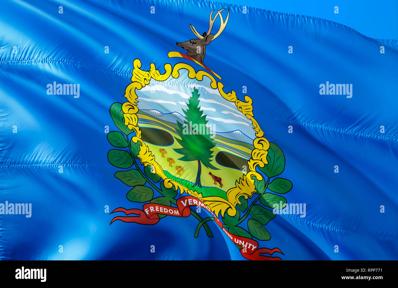 Vermont flag. 3D Waving USA state flag design. The national US symbol