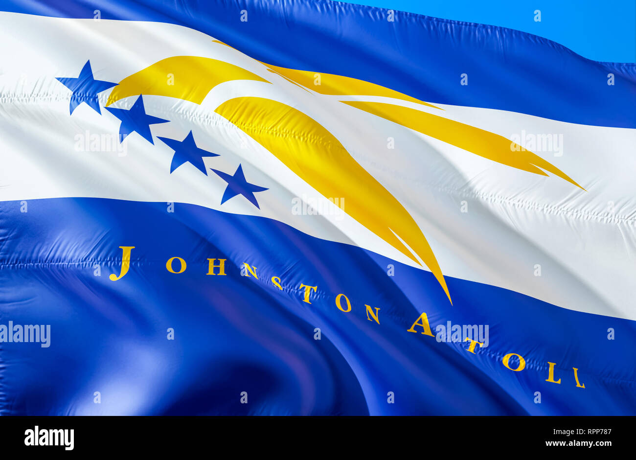 Johnston Atoll flag. 3D Waving USA state flag design. The national US symbol of Johnston Atoll state, 3D rendering. National colors and National flag  Stock Photo