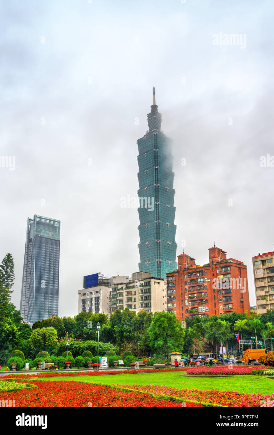 Skyscrapers in Taipei, Taiwan, as seen from Zhongshan Park Stock Photo
