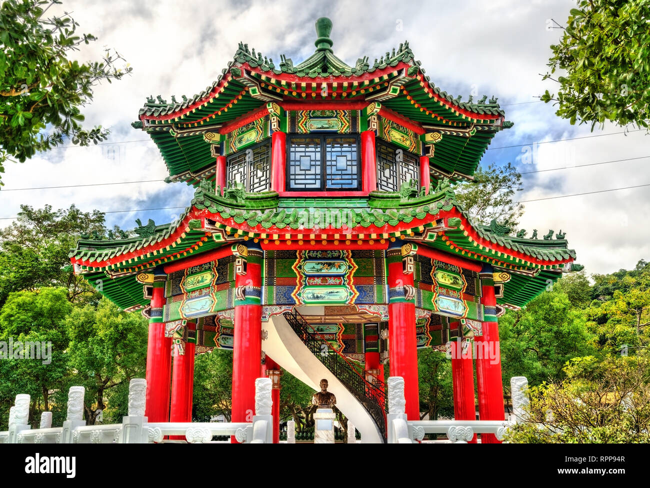 Drum Tower at National Revolutionary Martyrs Shrine in Taipei, Taiwan Stock Photo