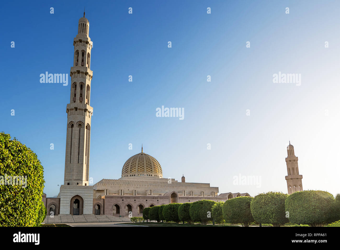 Dome and minaret of Sultan Qaboos Grand Mosque in Muscat (Oman) Stock Photo