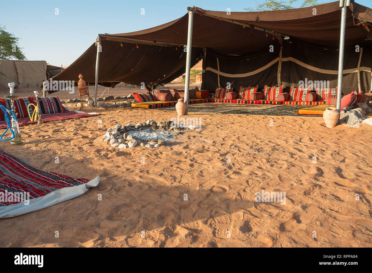 Bedouin tent in the Wahiba Sand Desert in the morning (Oman) Stock Photo