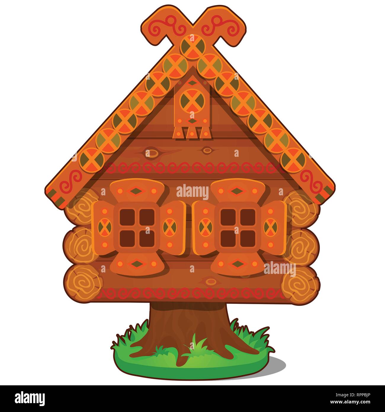 Wooden house of Baba Yaga isolated on white background. The character of  Russian folk tales. Vector cartoon close-up illustration Stock Vector Image  & Art - Alamy