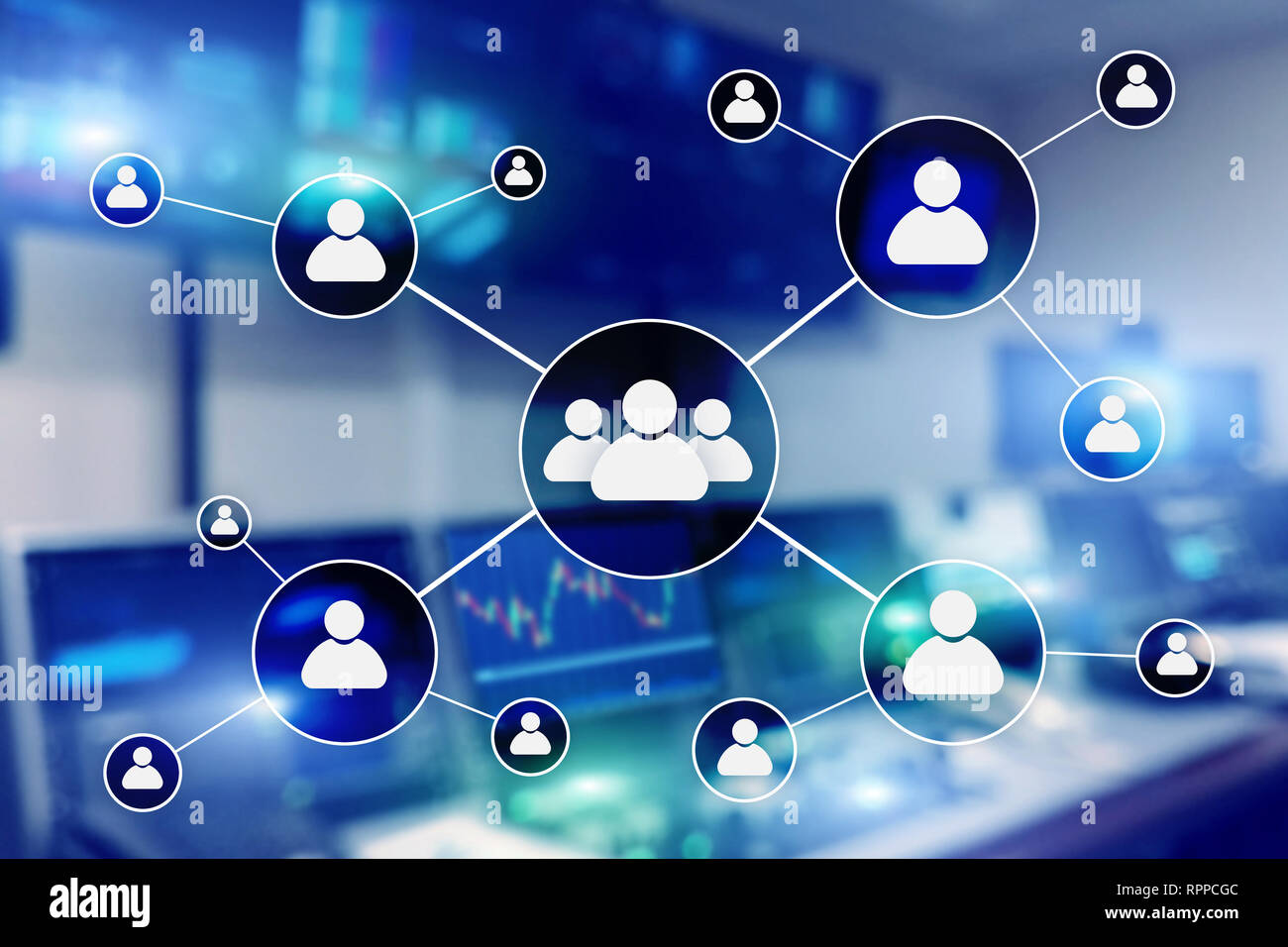 HR - Human resources management concept on blurred business center