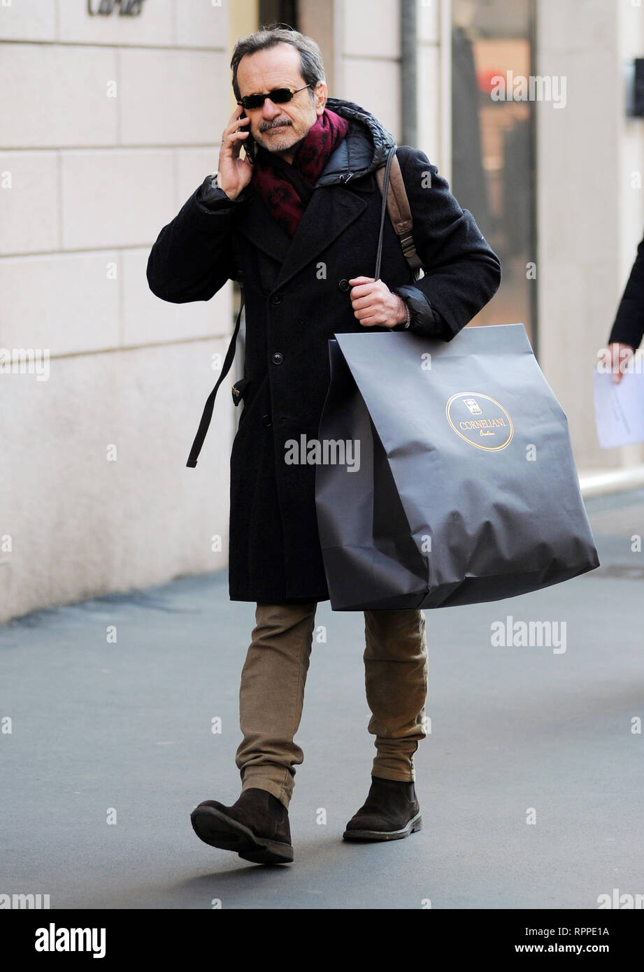 Rocco Papaleo shopping in downtown Milan  Featuring: Rocco Papaleo Where: Milan, Italy When: 22 Jan 2019 Credit: IPA/WENN.com  **Only available for publication in UK, USA, Germany, Austria, Switzerland** Stock Photo