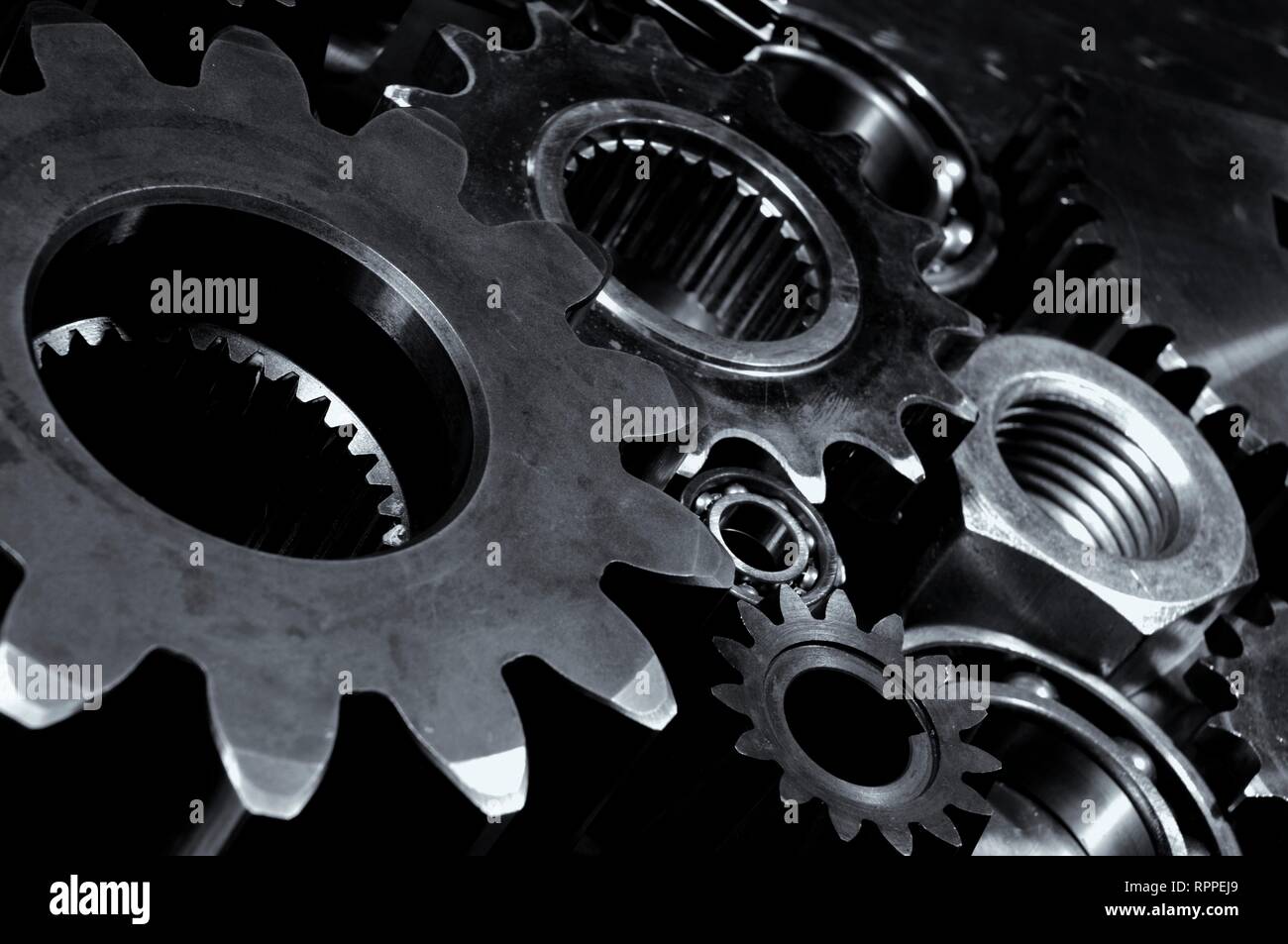 Large titanium gears and cogs mainly used in the aerospace industry and rockets. Stock Photo
