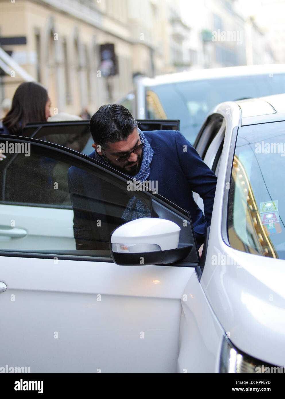 Rino Gattuso out and about with his family after having a meal at the Salumaio di Montenapoleone in Milan  Featuring: Rino Gattuso Where: Milan, Italy When: 22 Jan 2019 Credit: IPA/WENN.com  **Only available for publication in UK, USA, Germany, Austria, Switzerland** Stock Photo