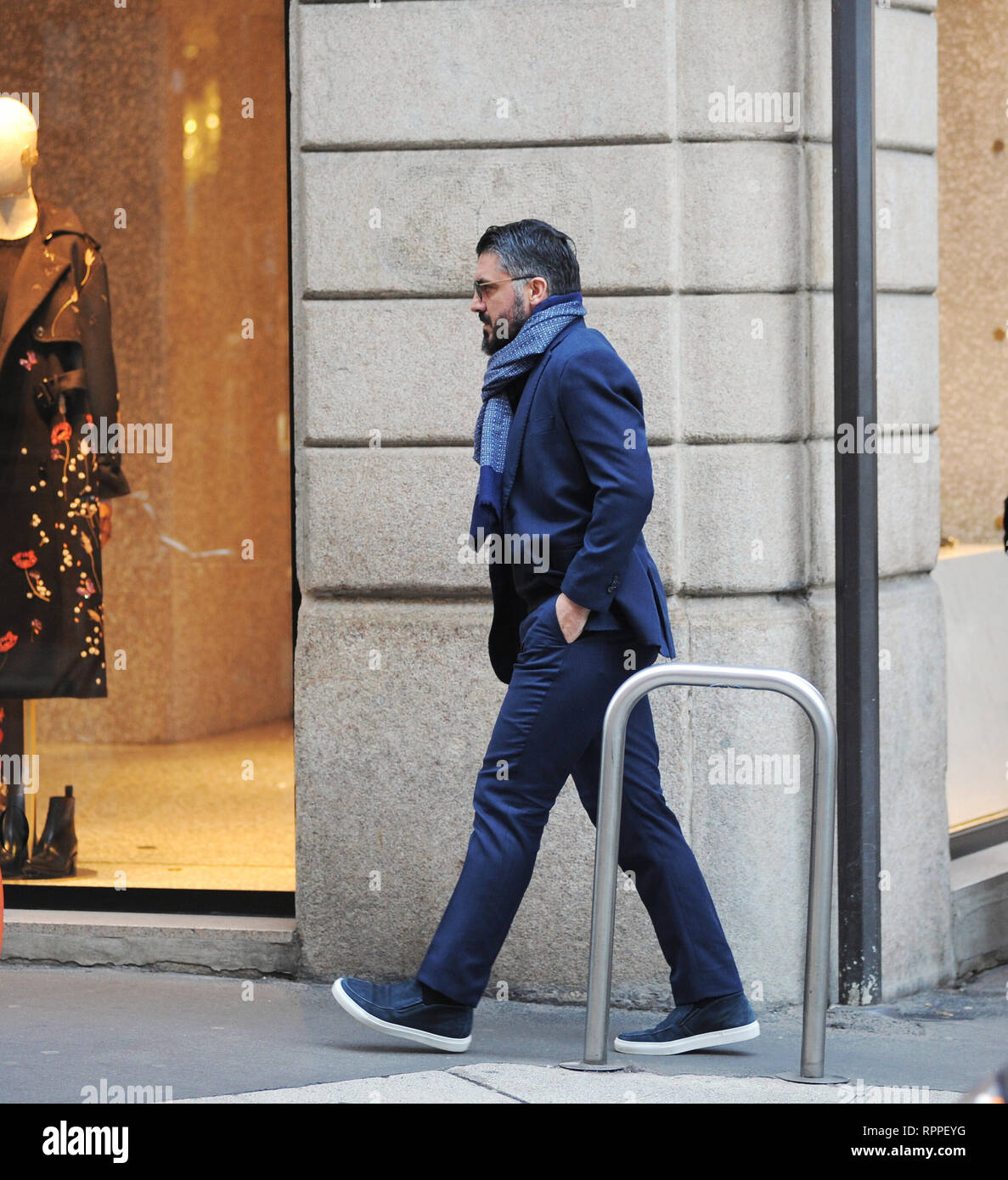 Rino Gattuso out and about with his family after having a meal at the Salumaio di Montenapoleone in Milan  Featuring: Rino Gattuso Where: Milan, Italy When: 22 Jan 2019 Credit: IPA/WENN.com  **Only available for publication in UK, USA, Germany, Austria, Switzerland** Stock Photo