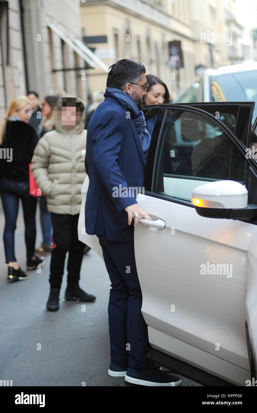 Rino Gattuso out and about with his family after having a meal at the Salumaio di Montenapoleone in Milan  Featuring: Rino Gattuso Where: Milan, Italy When: 22 Jan 2019 Credit: IPA/WENN.com  **Only available for publication in UK, USA, Germany, Austria, Switzerland** Stock Photo