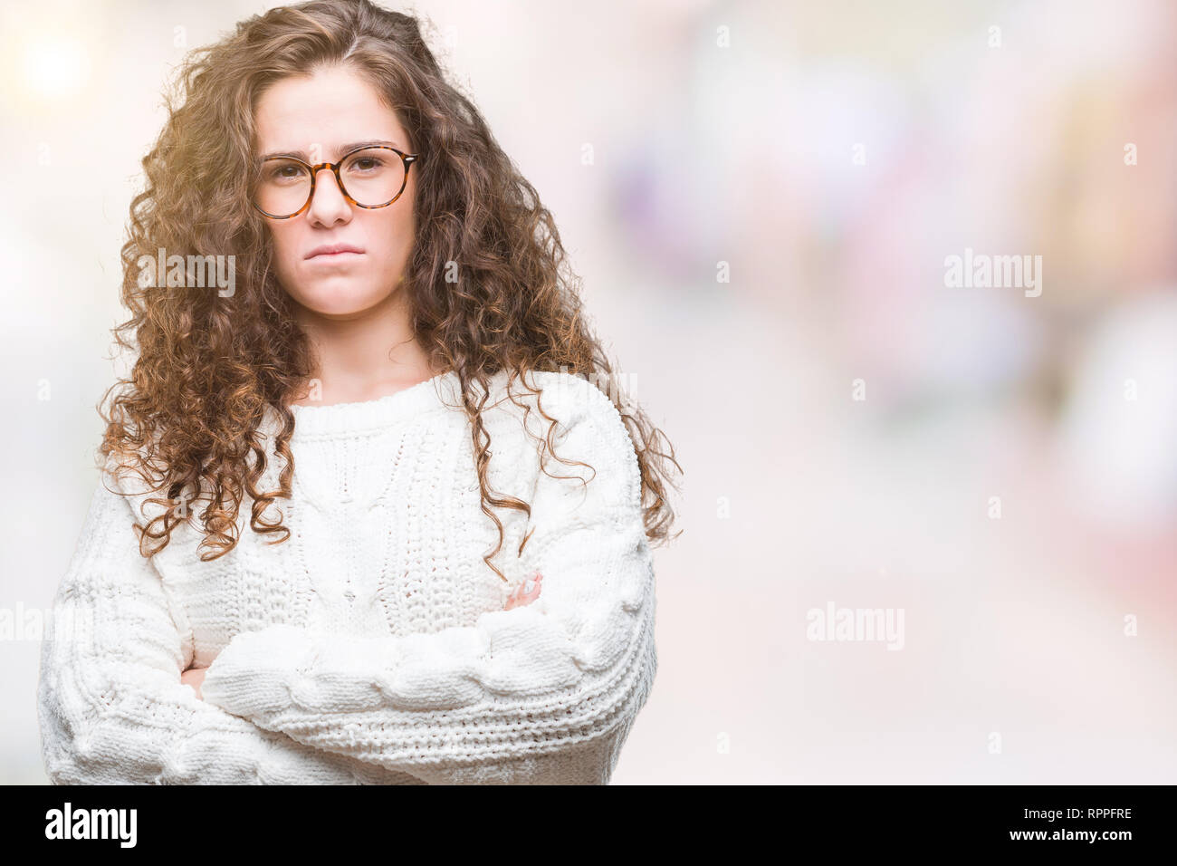 Beautiful Brunette Curly Hair Young Girl Wearing Winter Sweater