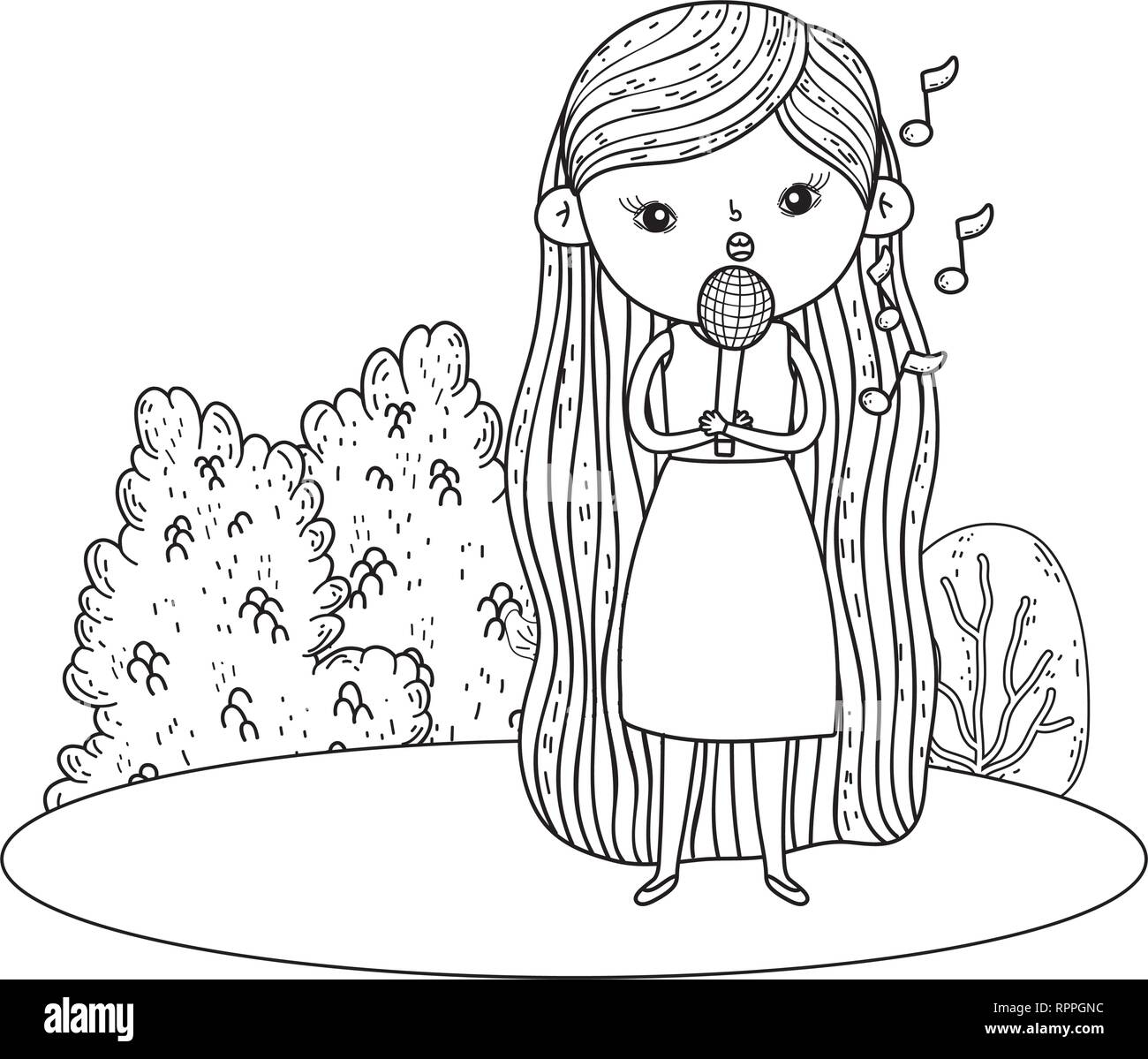 Girl Singing With Microphone In The Landscape Stock Vector Image Art