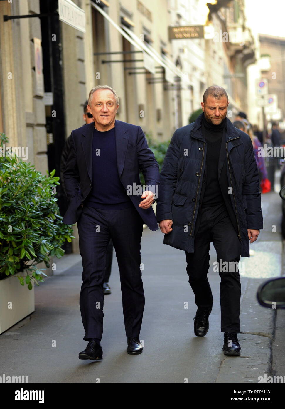 Milan, Francois Henry Pinault walking in the center FranÃƒÂ§ois Henry  Pinault, French entrepreneur, husband of Salma Hayek as well as President  of Groupe Kering and Groupe Artemis that manages several luxury brands,