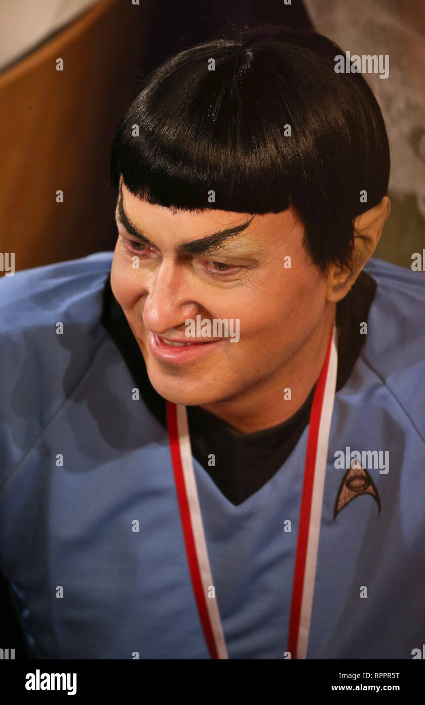 22 February 2019, Bavaria, Veitshöchheim: Alexander Dobrindt, chairman of the CSU state group in the Bundestag, sits disguised as Mr. Spock at the TV show session 'Fastnacht in Franken'. Photo: Karl-Josef Hildenbrand/dpa Stock Photo