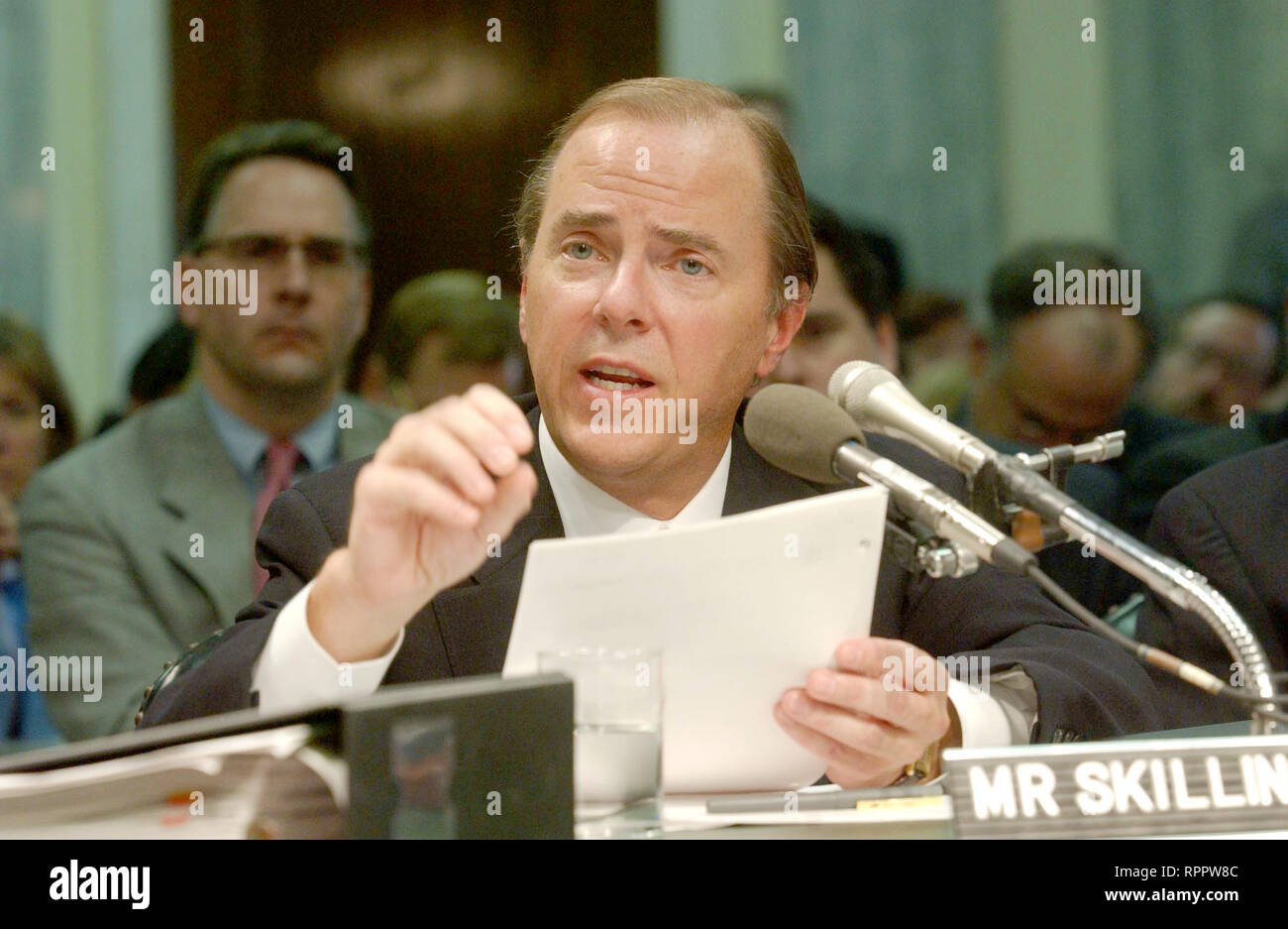 Washington, District of Columbia, USA. 18th Oct, 2009. Washington, DC - February 26, 2002 -- Testimony of Jeffrey Skilling, former President and CEO, Enron Corporation, before the U.S. Senate Commerce, Science and Transportation Committee to examine certain issues with respect to the collapse of Enron Corporation Credit: Ron Sachs/CNP/ZUMA Wire/Alamy Live News Stock Photo