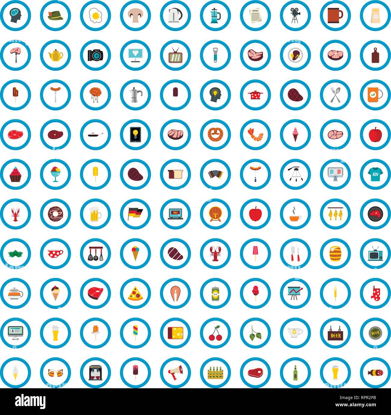 100 cafe advertising icons set, flat style Stock Vector Image & Art - Alamy